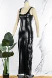 Black Sexy Solid Basic U Neck Vest Dress Dresses