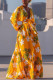 Yellow Elegant Print Patchwork V Neck Printed Dress Dresses