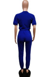 Royal Blue Casual Solid Patchwork O Neck Short Sleeve Two Pieces
