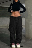 Green Casual Street Solid Patchwork Pocket Mid Waist Straight Solid Color Bottoms
