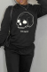 Black Casual Daily Print Skull Patchwork Letter O Neck Tops