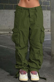 Green Casual Street Solid Patchwork Pocket Mid Waist Straight Solid Color Bottoms