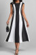Black Casual Striped Print Patchwork O Neck A Line Dresses