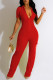 Red Casual Solid Patchwork Zipper Collar Skinny Jumpsuits
