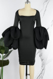 Black Elegant Solid Patchwork U Neck Evening Dress Dresses