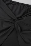 Black Sexy Solid Patchwork Backless Strapless Tops