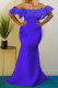 Blue Elegant Solid Patchwork Off the Shoulder Evening Dress Dresses