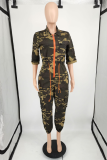 Camouflage Casual Camouflage Print Draw String Zipper Collar Harlan Jumpsuits