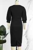 Red Casual Elegant Solid Patchwork O Neck One Step Skirt Dresses
