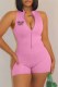 Pink Street Print Letter Zipper Collar Rompers
