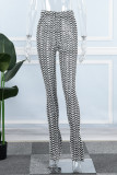 Blue Sexy Street Print Patchwork High Waist Pencil Full Print Bottoms