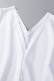 White Casual Solid Patchwork Asymmetrical V Neck Irregular Dress Dresses