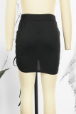 Pink Casual Solid Fold Skinny High Waist Conventional Solid Color Skirt