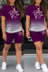 Purple Casual Gradual Change Letter Print Basic O Neck Short Sleeve Two Pieces