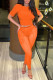 Tangerine Red Sexy Solid Patchwork See-through O Neck Short Sleeve Two Pieces