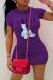 Purple Casual Print Letter O Neck One Step Skirt Dresses