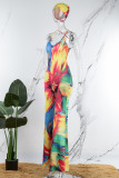 Colour Sexy Print Patchwork Halter Straight Jumpsuits