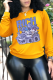 Yellow Daily Print Patchwork O Neck Tops