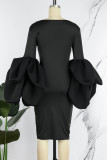 Black Elegant Solid Patchwork U Neck Evening Dress Dresses