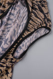 Black Sexy Print Backless Turtleneck Sleeveless Two Pieces