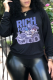 Black Daily Print Patchwork O Neck Tops