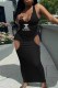 Black Sexy Print Letter V Neck One Step Skirt Dresses