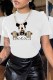 White Casual Character Print Letter O Neck T-Shirts
