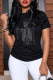 Black Daily Vintage Print Skull Patchwork O Neck T-Shirts