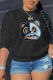 Black Casual Street Print Patchwork O Neck Tops