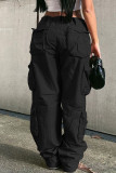 Green Casual Street Solid Patchwork Pocket Mid Waist Straight Solid Color Bottoms