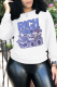White Daily Print Patchwork O Neck Tops