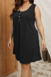 Black Casual Solid Patchwork Buttons U Neck Straight Plus Size Dresses