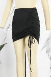 Pink Casual Solid Fold Skinny High Waist Conventional Solid Color Skirt
