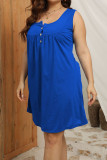 Royal Blue Casual Solid Patchwork Buttons U Neck Straight Plus Size Dresses