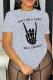 Grey Casual Street Print Skull Letter O Neck T-Shirts