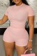 Pink Casual Solid Basic O Neck Short Sleeve Two Pieces