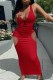 Red Sexy Print Letter V Neck One Step Skirt Dresses