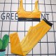 Yellow Vacation Simplicity Letter Patchwork Swimwears