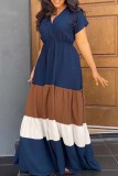 Red Casual Patchwork Contrast V Neck Short Sleeve Dress Dresses