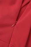 Red Casual Solid Patchwork Backless One Shoulder Regular Jumpsuits