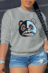 Grey Casual Street Print Patchwork O Neck Tops