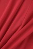 Red Casual Solid Patchwork Backless One Shoulder Regular Jumpsuits