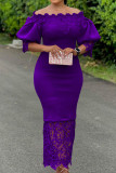 Purple Elegant Solid Patchwork Off the Shoulder One Step Skirt Dresses(Without Brooch)