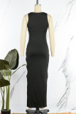 Rose Red Sexy Solid Hollowed Out Patchwork U Neck Pencil Skirt Dresses