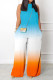 Blue Orange Casual Gradual Change Print Patchwork O Neck Straight Jumpsuits