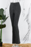 Black Casual Striped Patchwork Regular High Waist Conventional Patchwork Trousers