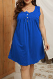 Royal Blue Casual Solid Patchwork Buttons U Neck Straight Plus Size Dresses
