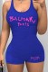 Blue Sexy Print Letter U Neck Rompers
