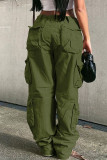 Green Casual Street Solid Patchwork Pocket Mid Waist Straight Solid Color Bottoms