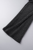 Black Casual Striped Patchwork Regular High Waist Conventional Patchwork Trousers